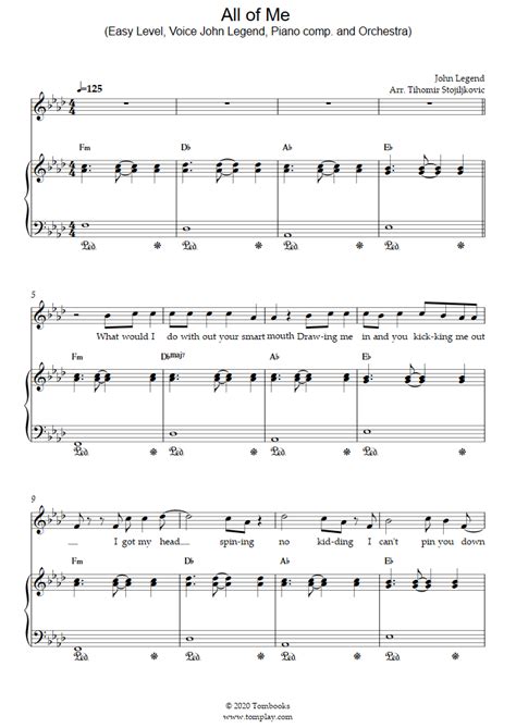 Piano Sheet Music All of Me (Easy Level, Voice John Legend, Piano comp ...