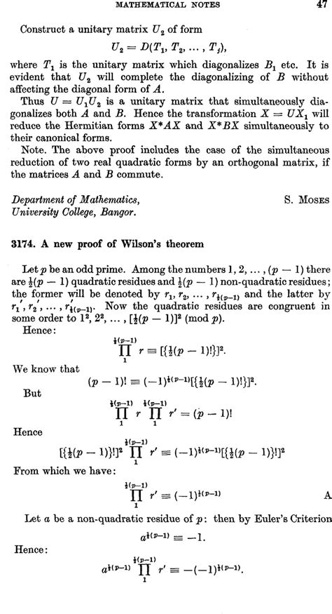 3174. A new proof of Wilson’s theorem | The Mathematical Gazette ...