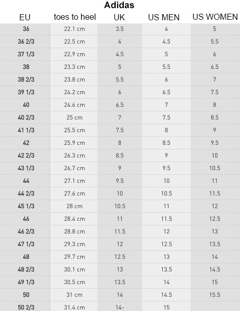 Adidas Baby Shoes Size Chart Cm - Desconchadamente