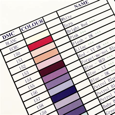 Free Printable Dmc Color Chart