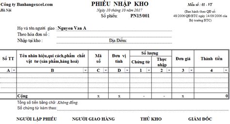 Mẫu phiếu nhập kho, xuất kho bằng Excel (Tải miễn phí) - BanhangExcel.com