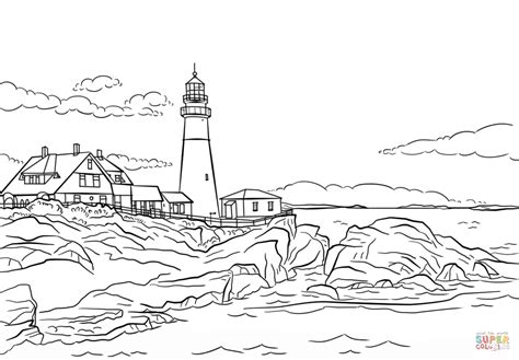 Portland Lighthouse, Maine coloring page from Buildings category. Select from 26999 printable ...