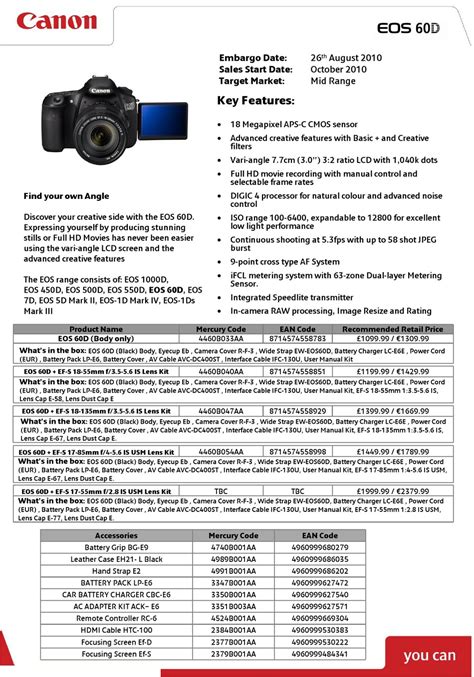 CANON EOS 60D TECHNICAL SPECIFICATIONS Pdf Download | ManualsLib