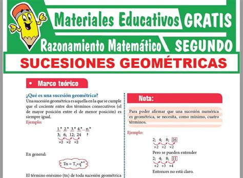 Sucesiones Geométricas para Segundo Grado de Secundaria ≫ GRATIS