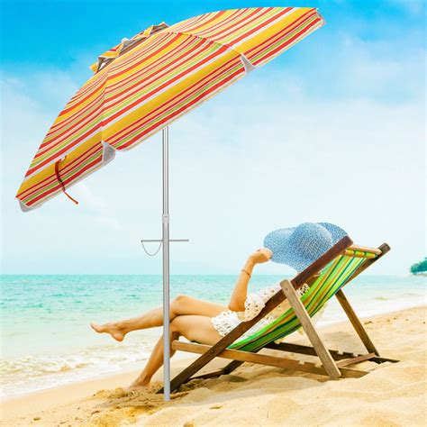 Gymax 6.5Ft Beach Umbrella w/ Tilt Mechanism Sand Anchor Carrying Bag ...