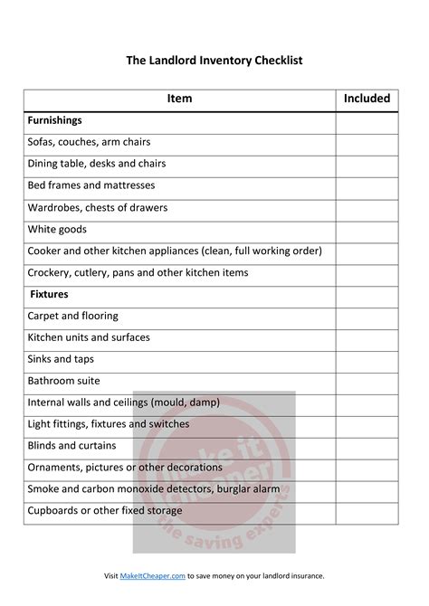 Rental Inventory Template This Template Is Based On A Three Bedroom ...