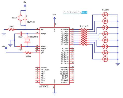 Interfacing LED with 8051 Microcontroller Circuit - ElectronicsHub