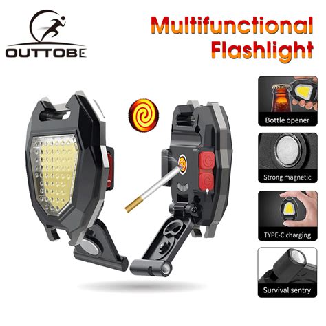 Outtobe Keychain Light Mini LED Flashlight Portable Multi-function COB Floodlight Outdoor USB ...