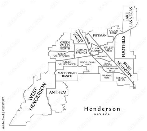 Modern City Map - Henderson Nevada city of the USA with neighborhoods and titles outline map ...