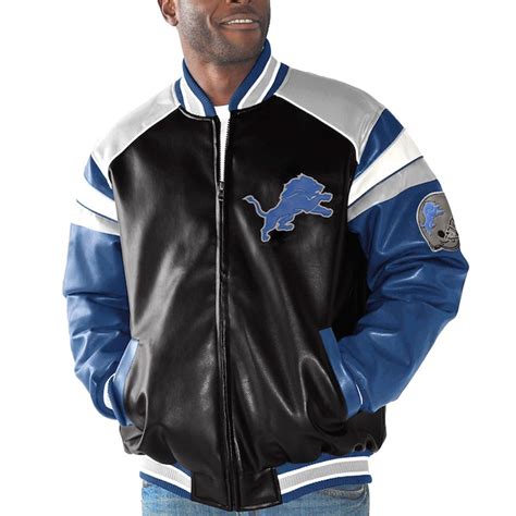 Detroit Lions Black and Light Blue Leather Jacket