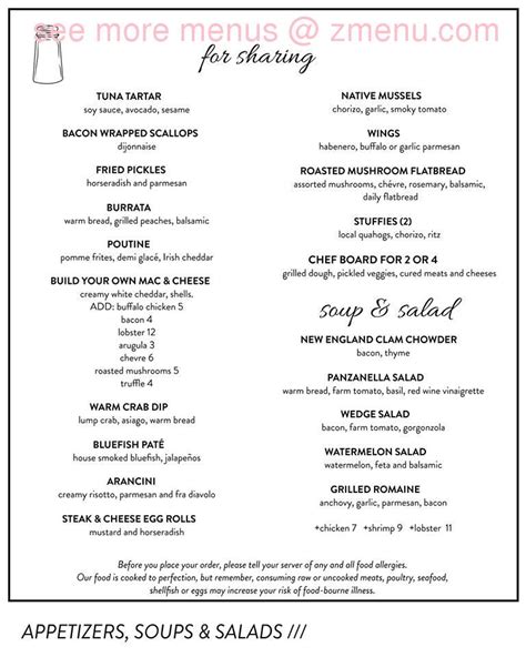 Menu at Saltbox Tavern & Table restaurant, Nantucket