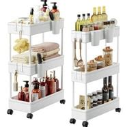 Slide-Out Pantry Storage Rack - 5-Tier White Plastic Pantry Organization and Storage Rolling ...