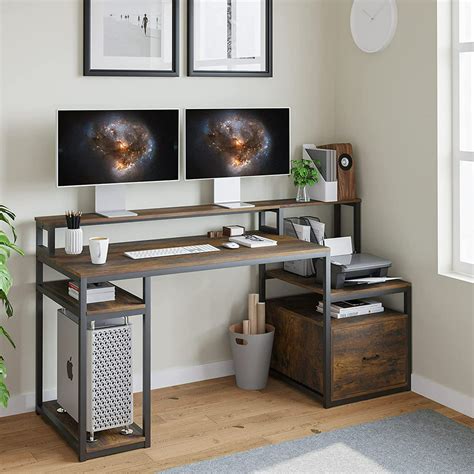 Sedeta Computer Desk with Hutch and Storage Shelves, 66'' Large Home ...