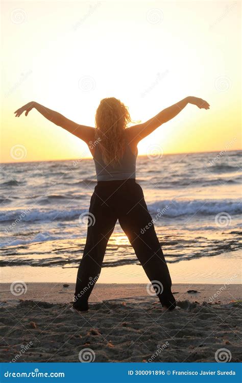 Woman Meditation and Yoga Poses in the Beach Stock Photo - Image of ...