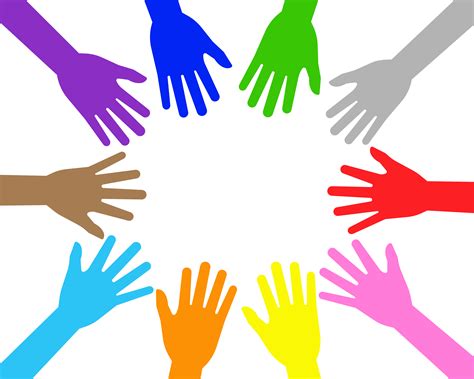 Vector illustration of colorful teamwork people hands on white ...