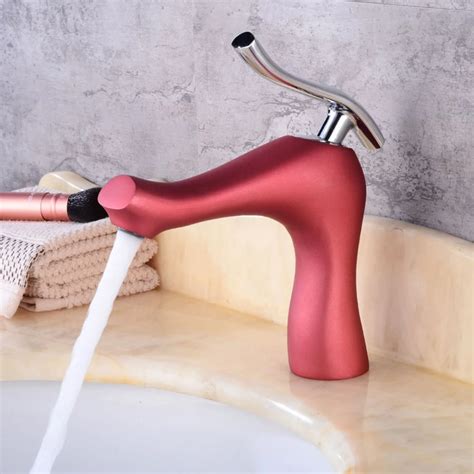 New Basin Faucets Modern Red and Chrome Finished Brass Bathroom Sink Faucet Single Handle Hole ...