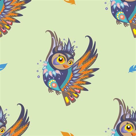 Seamless vector pattern with owl and feathers 11709033 Vector Art at ...