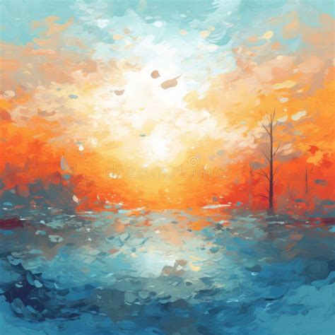 Minimalist Impressionism Art: Abstract Painting of Sunset in Teal and ...