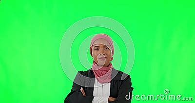 Legal, Arms Crossed and Pointing with Face of Muslim Woman on Green ...