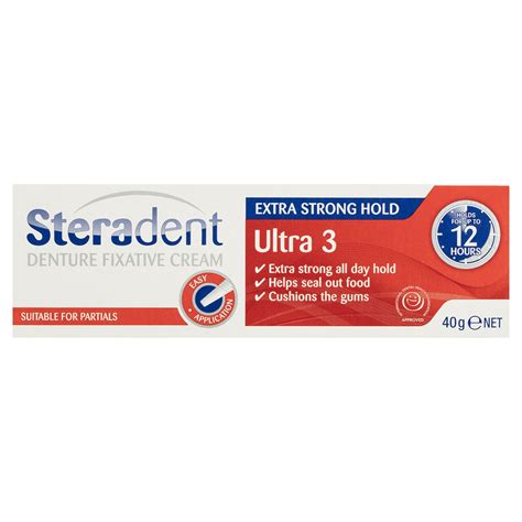 Steradent Ultra 3 Denture Fixative Cream Extra Strong Hold 40g