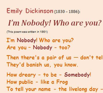 I'm Nobody! Who Are You? (Poem by Emily Dickinson)