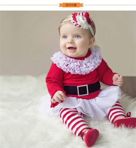 2PCS/0 5T/spring autumn winter baby girl christmas outfit Long sleeve red Tops dress +Striped ...