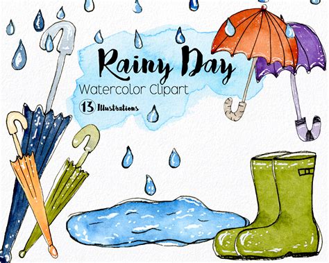 Rainy Day Clipart Umbrella Clipart Watercolor Clipart - Etsy Australia