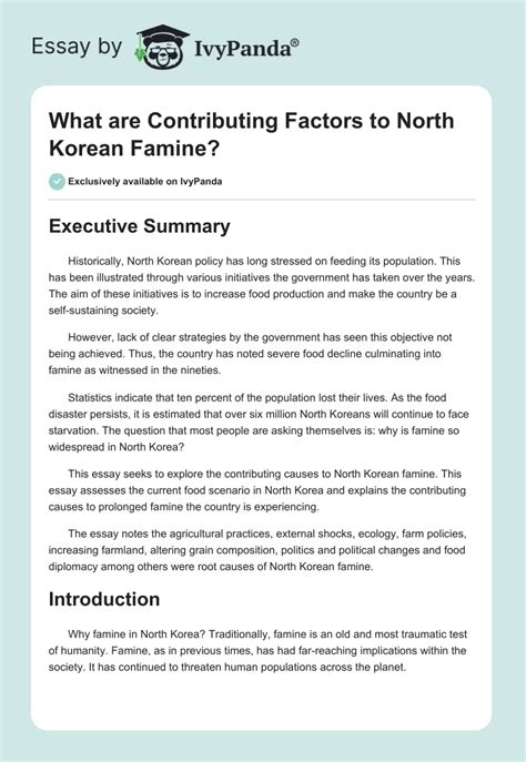 What are Contributing Factors to North Korean Famine? - 2784 Words | Essay Example