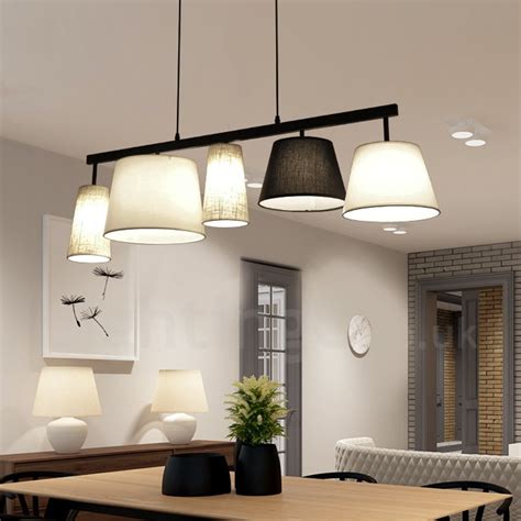 Modern / Contemporary 5 Light Steel Pendant Light with Fabric Shade for ...