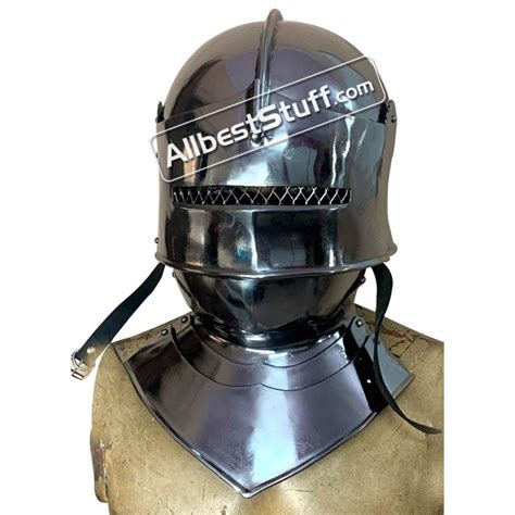 Medieval Gothic Sallet Helmet with Bevor 16 Gauge Steel