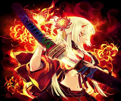free download | Flame Demon Girl, fighter, horns, flame, butterfly ...