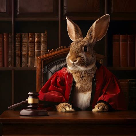 Rabbit Wearing a Red Judge S Robe Stock Image - Image of rabbit, gavel ...