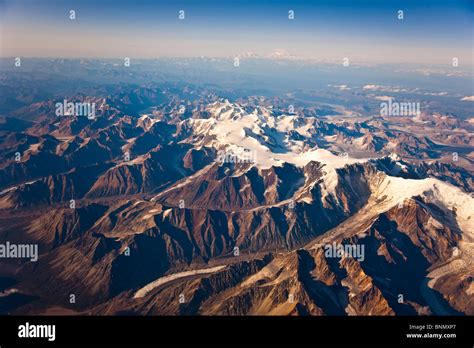 Aerial view of the Alaska Range, Mount McKinley and Mt. Foraker in the ...