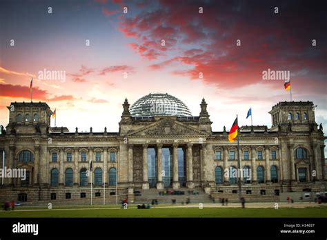 Facade view of the Reichstag (Bundestag) building in Berlin, Germany ...