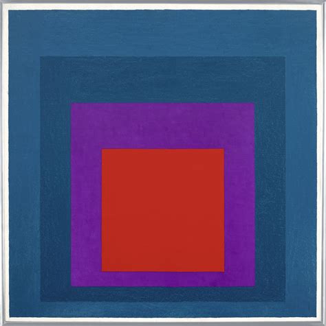 an abstract painting with blue, purple and red squares