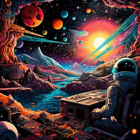 Premium AI Image | Space psychedelia style 90s retro cartoon illustration