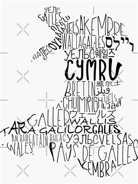 "Wales Typographic Map, Welsh, Cymru, Word Art" Sticker by Celticana ...