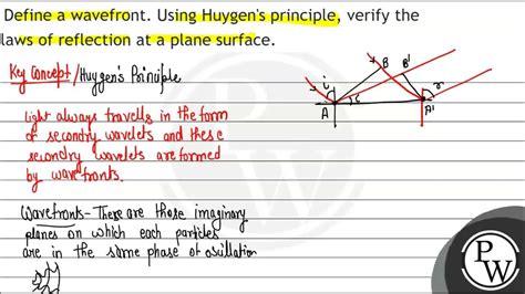 Define a wavefront. Using Huygen's principle, verify the laws of reflection at a plane surface ...