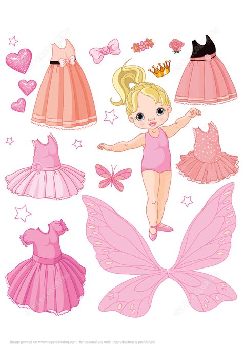 Baby Paper Doll with Different Ballet Fairy and Princess Dresses ...