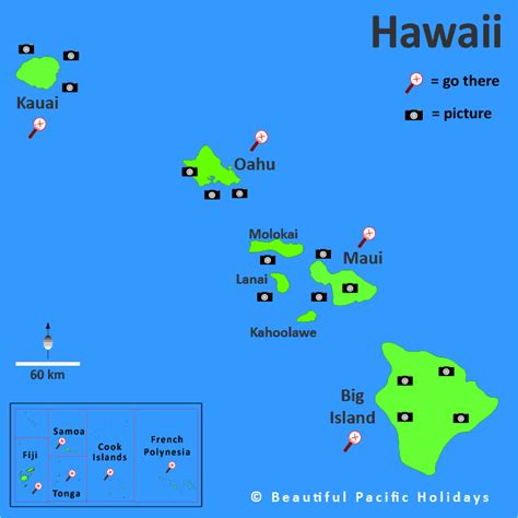 Map of Hawaii Islands in the South Pacific Islands