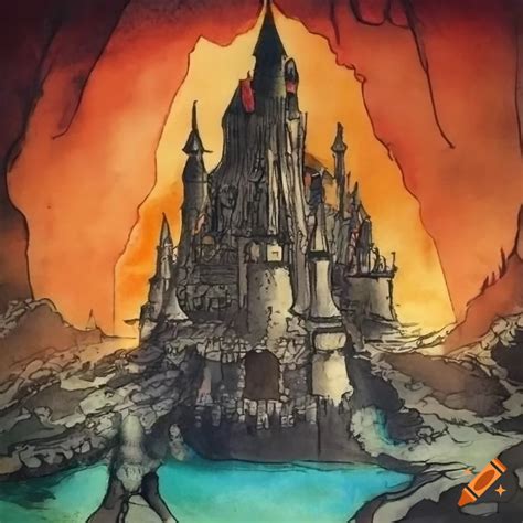 Ink and watercolor concept art of hyrule castle