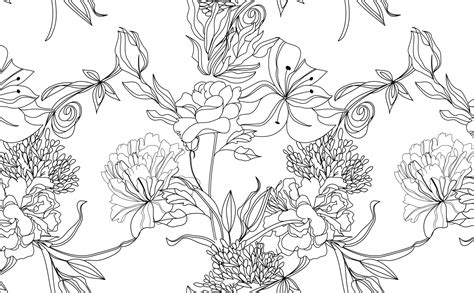 Black And White Floral Print Wallpaper