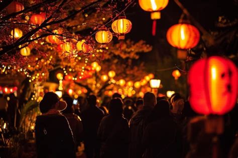 Premium Photo | A crowd of people walking down a street at night