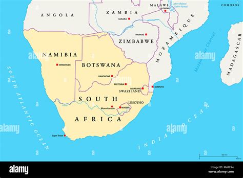 Southern Africa region political map. Southernmost region of African continent. South Africa ...