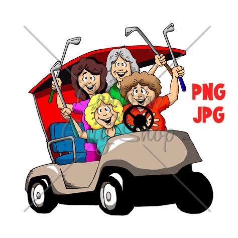 Golf Clipart Women in Golf Cart PNG JPG Cartoon - Etsy Canada