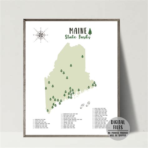 Maine State Parks Map | Maine Map | Gift For Traveler | Digital Print ...