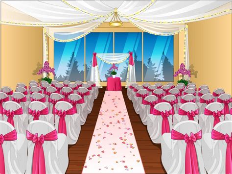 Wedding Venue with Altar and Chairs with Pink Bows. Vector Illustration 13075167 Vector Art at ...