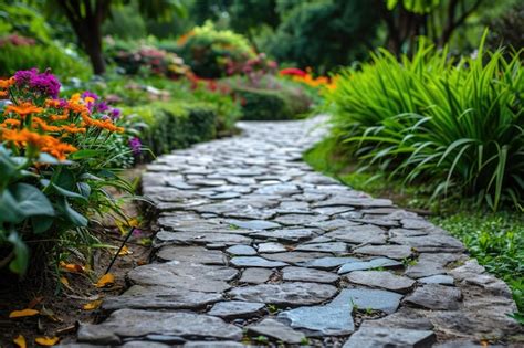 Premium Photo | Stone walk path in the garden