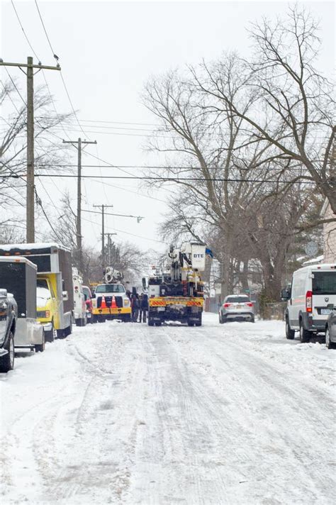 Warren, Michigan USA-01132023: Utility Company Workers Restoring Power after Winter Storm ...