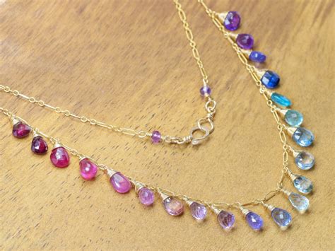 Rainbow Multi Gemstone Necklace in Gold Filled, Precious Drop Necklace ...